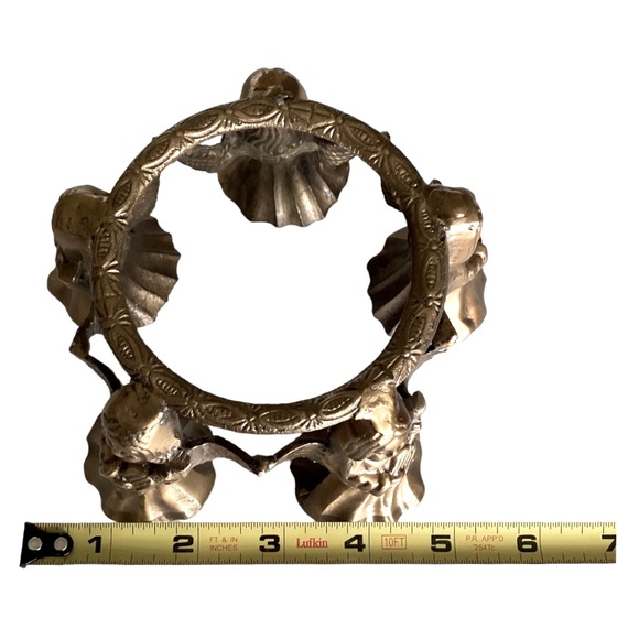 Brass Five Girl Angels Playing Guitar Round Base Candle Holder Art Deco VTG EUC - Picture 12 of 14